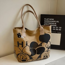 Resim Disney Lady Mickey & Minnie Tote Bag - Büyük Kapasiteli Günlük Omuz Çantası Fermuar Kapanışı, Bej Karikatür Baskı, Günlük Kullanım İçin Mükemmel, Sağlam Tutacaklar, Günlük Kullanım Çantası | Eğlenceli Aksesuar | Dayanıklı Tutacak Çantası, Tote Çantası 