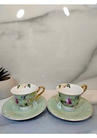 Resim Vanilla New Bone China Kahve Fincanı 2 Kişilik Açık Yeşil 