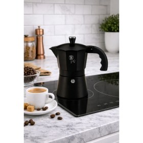 Resim Feyza Design Şık Metalik Siyah Mokapot ve 3 Fincan Seti, Kahve Keyfi 