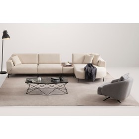 Resim Vivense Mundo Uzanmalı Köşe Koltuk Takımı, Krem, Siyah Ayak 