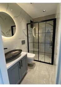 Resim Nokta Duşakabin Teknesiz Cam Duşakabin 1 Sabit 1 Sürgülü Karolaj Desenli Kd105 Şeffaf 