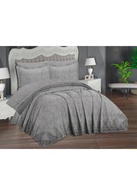 Resim Ege 6 Parça Şönil Nakışlı Pike Takımı Gri Gri 