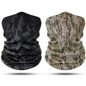 Resim Dair Kamuflaj Desenli 2'li Set Boyunluk Bandana Outdoor Balaklava Yüz Maskesi Kafa Bandı 