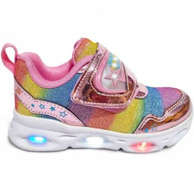 Resim Vicco Kız Çocuk Işıklı Colorful Ortopedik Taban Bantlı Şık Spor Ayakkabı Girl Child Rainbow Shoes 