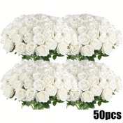 Resim 50 Beyaz Gül Dalı - Yapay Gül, DIY Düğün Buketleri, Gelin Hediyeleri, Masa Süsleri ve Ev Dekorasyonu için Uygun, Zarif Köpük Malzeme Dekoratif Gül Yapay Çiçekler 