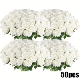 Resim 50 Beyaz Gül Dalı - Yapay Gül, DIY Düğün Buketleri, Gelin Hediyeleri, Masa Süsleri ve Ev Dekorasyonu için Uygun, Zarif Köpük Malzeme Dekoratif Gül Yapay Çiçekler 