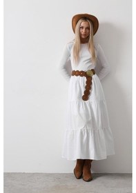 Resim Hazego Pamuklu Beli Lastikli Etek - Beyaz Beyaz 