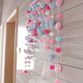 Resim Şık Kore Esintili Kalp & Renkli Pom-Pom Kapı Perdesi - Kolay Yapıştırma, Matkap Gerektirmeyen Yatak Odası Gizliliği & Ev Dekoru için, Yatak Odası Dekoru 