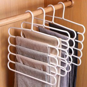 Resim 1 adet Beyaz Beş Katmanlı Kaymaz Pantolon Askısı, Gardırop Depolama için Çok Katmanlı Giyim ve Eşarp Düzenleyici Raf, Cilalı Kaplama, Plastik Malzeme, Giyim Rafı | Cilalı Kaplama Askısı | Dayanıklı Plastik Askı, Giysi Askıları 