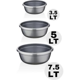 Resim Gri 3'lü Kapaksız Hamur Leğen Seti, 3,5/5/7,5 Litre, Çok Amaçlı Kullanım 
