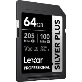 Resim 64GB Lexar LSDSIPL064G-BNNNG Professıonal Sılver Plus Sdxc Uhs-I Cards Up To 205MB/S Read 100MB/S Wr 