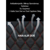 Resim Siyah Kırmızı Kumaş ve Deri Kaplama 2'li Koltuk Minderi Seti 