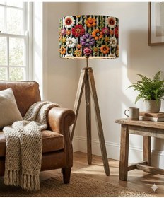 Resim Papatya Çiçekleri Desenli Kumaş Lambader Başlığı Sadece Başlık Çok Renkli 