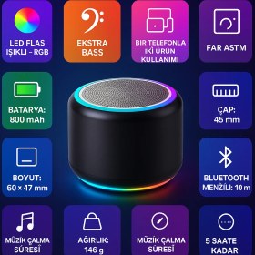 Resim Xiamoi 14 Uyumlu Bluetooth Hoparlör Ekstra Bass, LED Işıklı, Taşınabilir Mini Hoparlör 