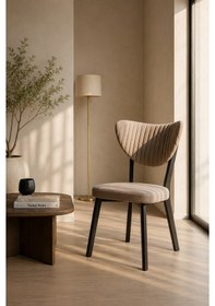 Resim Teknor 2 Adet Elma Sandalye Modern Kadife Kapitone Sırtlı Mutfak Yemek Odası Balkon Kafe Sandalyesi 85 Cm Cappuccino 