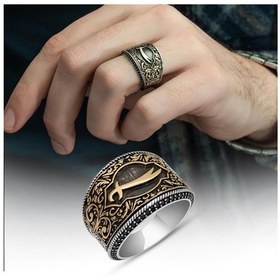 Resim Alyans Evim Zülfikar Desenli Mikro Taşlı 925 Gümüş Erkek Yüzük 