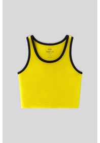 Resim Tommy Life Sarı Basic Sıfır Kol Dar Kalıp U Yaka Kadın Crop Top Atlet - 97162 Sarı 