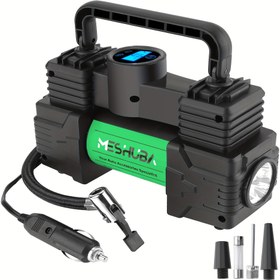 Resim MESHUBA Taşınabilir Hava Kompresörü, 12V Lastik Şişirme Pompası Dijital Gösterge, Manyetik Malzeme, 150PSI, USB ve Araba Fişi ile, Araba, Bisiklet, Top, Motor için - Yeşil, Pil Gerekmez 
