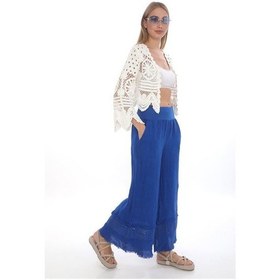 Resim Eren Style İtalyan Fisto Detaylı Keten Pantolon-9186 Saks Mavi 