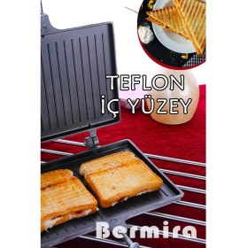 Resim Alüminyum Döküm Teflon Ocak Üstü El Tost Makinesi 24X18 cm 