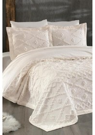 Resim Umay Şönil Çift Kişilik Yatak Örtüsü Krem Krem 