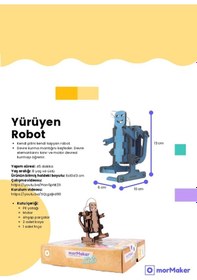 Resim Türk Malı Yürüyen Robot Dc Motorlu Ahşap Oyuncak Stem-a Set Çocuklar İçin Boyanabilir Maket 