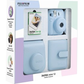 Resim Fujifilm Instax Mini 12 Mavi Fotoğraf Makinesi 10'lu Film Kare Albüm ve Deri Kılıf Bundle Box 