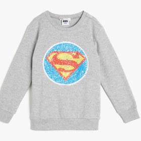 Resim Erkek Çocuk Superman Lisanslı Pul Payet İşlemeli Sweatshirt 