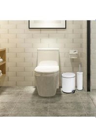 Resim Beyaz 5 Litre 2'li Banyo Seti Pedallı Çöp Kovası Wc Klozet Tuvalet Fırça Seti Banyo Çöp Kovası Siyah 