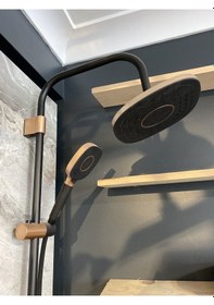 Resim İsaoğlu Yapı Duş Seti Siyah Bakır Tepe Yağmurlama Robot Set Bakır Duş Başlığı Bronz Duş Seti Bakır 