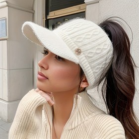 Resim Kadın Örgü Ponytail Gözlük Şapka - Tüm Mevsimler İçin Esnek Kulaklık Şapka, Geniş Kenarlı Gözlük|Elastik Uygun Gözlük|Poliester Gözlük 