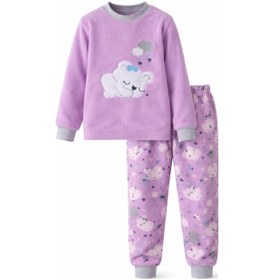 Resim Kız Çocuk Kadife Polar Desenli Pijama Takımı 1680 Lila Lila 