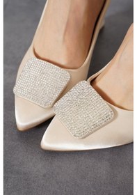 Resim Feles Toka Taş Detaylı Stiletto Kadın Topuklu Ayakkabı Ten 