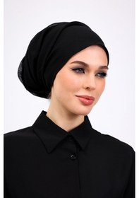 Resim Loggia İç Başörtüsü %100 Pamuklu Siyah Tülbent - Kenarları Oyalı 90x90 Cm Kadın Tesettür Yazma Başörtü Siyah 