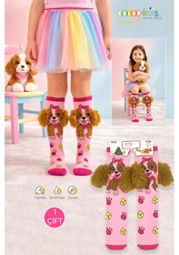 Resim Color Socks 1 Çift Peluş Kulaklı Köpek Desenli Kız Çocuk Çorap Pembe 