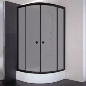 Resim Sırduş 90X90X180 Oval Siyah Profil 06 Kumlu Cam Duş Kabini & 90X90X16 Panelli Duş Teknesi Set 