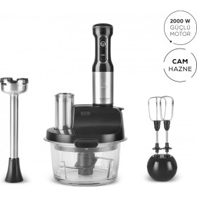 Resim Karaca mm Prosteel 2000W Cam Mutfak Robotu Siyah Inox 