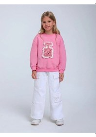 Resim Kız Bebek Parfüm Şişesi Örgü Detaylı Sweatshirt-14298 Pembe 
