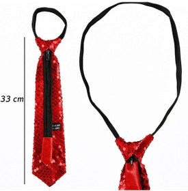Resim Kırmızı Renk Pul Payetli Işıltılı Parti Kravatı 33 Cm 2 " 