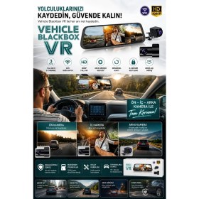 Resim Hsc Bilişim 2k Ekran Tam Dokunmatik 9.66” Dikiz Ayna Araç Içi Kamera (1080P Arka) 