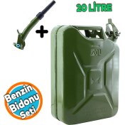 Resim Nzb Metal Benzin Bidonu 20 Litre Akaryakıt Mazot Sıvı Taşıma Doldurma Depolama Bidonu + Aktarma Borusu 