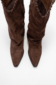Resim luvishoes TYLER Kahverengi Süet Hakiki Deri Dikişli Kadın Western Çizme 