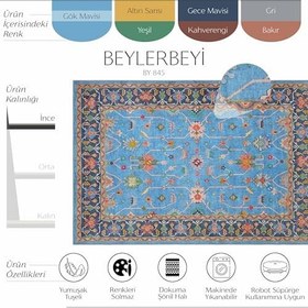 Resim Cool Halı Beylerbeyi By 845 Mavi Halı Çiçek Desenli Otantik Ev Salon Halısı Yıkanabilir Şönil Halı 