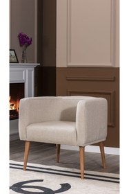 Resim MELLMOD Dynamic Mod Ahşap Ayak Berjer Keten Krem 