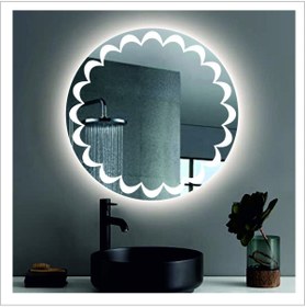 Resim GLOBAL LED MIRROR 50 Cm Beyaz Ledli Tasarım Kumlamalı Banyo Aynası Makyaj Aynası Işıklı Ayna 