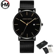 Resim Novahub Altın Hannah Martin Klasik Bauhaus Tasarım Erkekler İzle Koyu Mavi Japonya Kuvars Su Geçirmez Moda İş Takvimi Ultra Ince Saatler Altın - Siyah Altın 