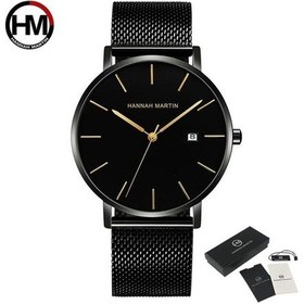 Resim Novahub Altın Hannah Martin Klasik Bauhaus Tasarım Erkekler İzle Koyu Mavi Japonya Kuvars Su Geçirmez Moda İş Takvimi Ultra Ince Saatler Altın - Siyah Altın 