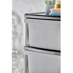 Resim Homie Line Komidin - 4 Katlı Çekmeceli Çizgili Plastik Komidin - Sebzelik - Çekmece 