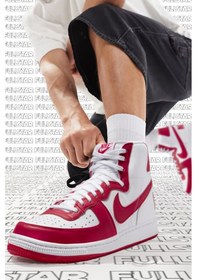 Resim Nike Terminatör High Sneaker White Red Lethar Hakiki Deri Erkek Günlük Spor Ayakkabı Beyaz Kırmızı Beyaz 
