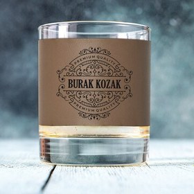 Resim Kişiye Özel Original Vizon Deri Kaplama Viski Bardağı 